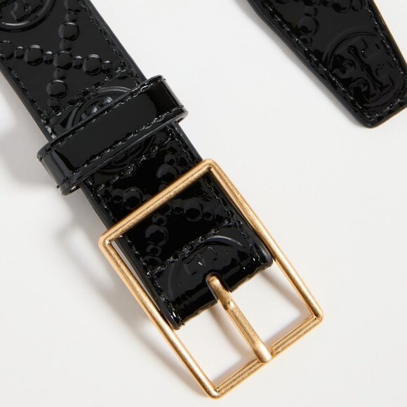 Tory Burch $198 1" T MONOGRAM PATENT BELT Black M L - Picture 5 of 8